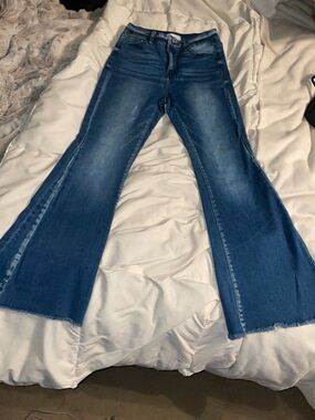 Kan Can Women's Dark Blue Wide Leg Flare Jeans